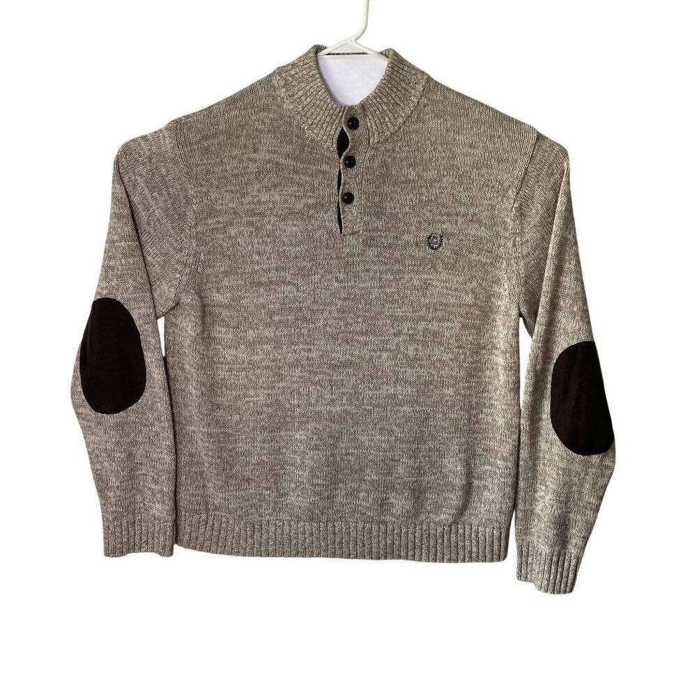 Chaps Mens XL Pullover Sweater With Elbow Patches 100% Cotton Tan